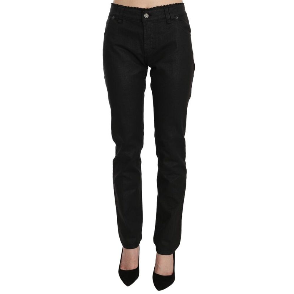 John Galliano Black Mid Waist Skinny Cotton Casual Denim Women's Jeans
